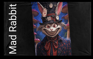 A mockup of the custom flag 'Mad Rabbit flag' on a white background