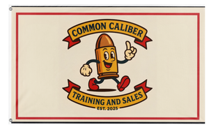 A mockup of the custom flag 'common Caliber  flag' on a white background