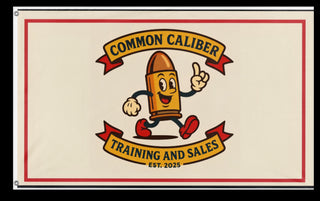 A mockup of the custom flag 'common Caliber  flag' on a white background