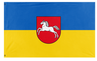 A mockup of the custom flag 'Free State of Brunswick flag' on a white background