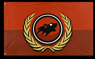 A mockup of the custom flag 'Rat Flag' on a white background