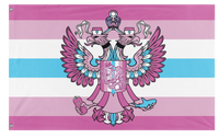 A mockup of the custom flag 'Femboy Russia Pride flag' on a white background