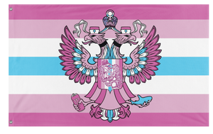 A mockup of the custom flag 'Femboy Russia Pride flag' on a white background