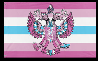 A mockup of the custom flag 'Femboy Russia Pride flag' on a white background