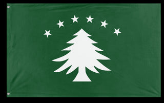 A mockup of the custom flag 'New England Green Tree flag' on a white background