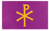 A mockup of the custom flag 'Purple Chi Ro flag' on a white background