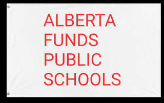 A mockup of the custom flag 'ABFUNDSPUBLICSCHOOLS flag' on a white background