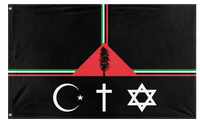 A mockup of the custom flag 'Cascadia for One State Solution Palestine flag' on a white background