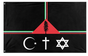 A mockup of the custom flag 'Cascadia for One State Solution Palestine flag' on a white background