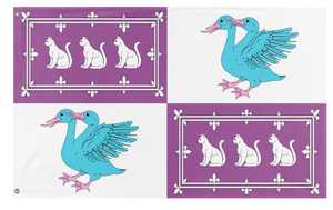 A mockup of the custom flag 'WOMGOAT flag' on a white background