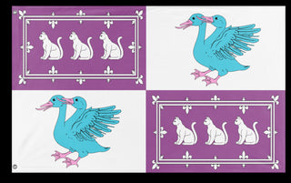 A mockup of the custom flag 'WOMGOAT flag' on a white background