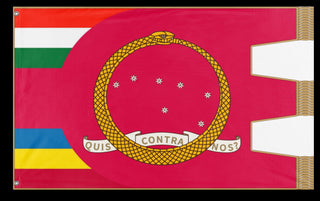 A mockup of the custom flag 'Carnarist Fiume flag' on a white background