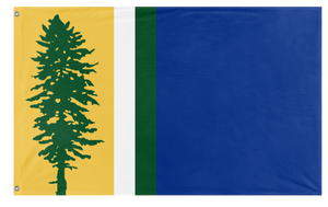 A mockup of the custom flag 'Cascadia Redesign Flag' on a white background