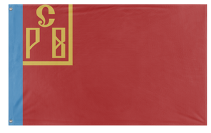 A mockup of the custom flag 'vyrmenshov flag' on a white background
