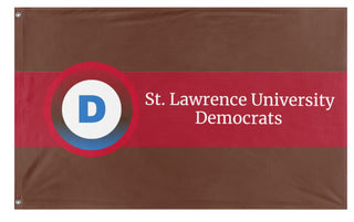 A mockup of the custom flag 'St. Lawrence University Democrats Flag' on a white background