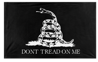 A mockup of the custom flag 'Black and White Gadsden flag' on a white background
