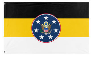 A mockup of the custom flag 'Russian American Empire flag' on a white background