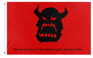 A mockup of the custom flag 'ork marxist  flag' on a white background