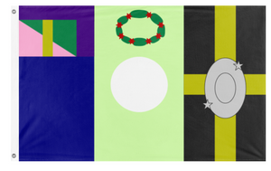 A mockup of the custom flag 'Island Of Tempest flag' on a white background