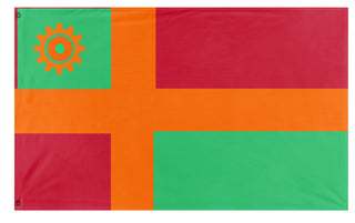 A mockup of the custom flag 'The Republic of New Rearendia flag' on a white background