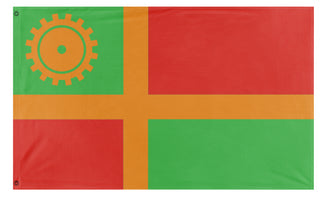 A mockup of the custom flag 'New Rearendia flag' on a white background