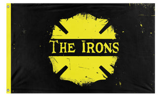 A mockup of the custom flag 'The Irons flag' on a white background