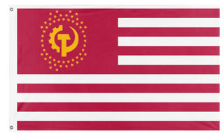 A mockup of the custom flag 'Communist States of America conceptual flag' on a white background