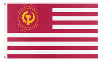 A mockup of the custom flag 'Communist States of America conceptual design flag' on a white background
