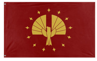 A mockup of the custom flag 'PANEM flag' on a white background