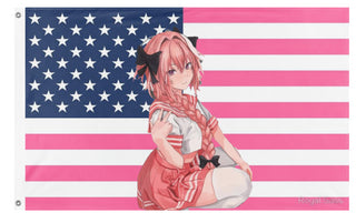 A mockup of the custom flag 'Astolfo U.S. Flag' on a white background