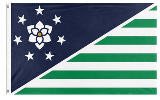 A mockup of the custom flag 'Federation of the Creekside Republics flag' on a white background