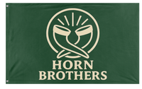 A mockup of the custom flag 'Horn Brothers flag' on a white background