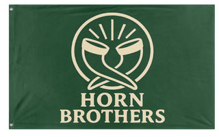 A mockup of the custom flag 'Horn Brothers flag' on a white background