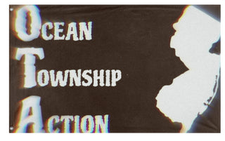 A mockup of the custom flag 'Ocean Township Action flag' on a white background