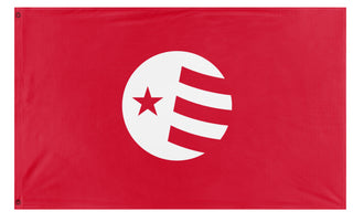 A mockup of the custom flag 'Free Flag Designer' on a white background