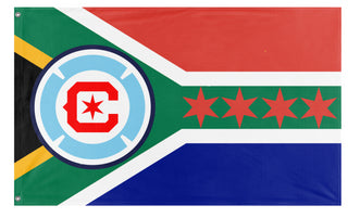 A mockup of the custom flag 'Chicago Fire South Africa flag' on a white background