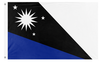 A mockup of the custom flag 'Out belts flag' on a white background