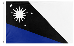 A mockup of the custom flag 'Out belts flag' on a white background
