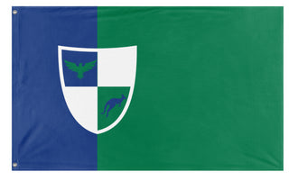 A mockup of the custom flag 'Merovia Test Flag' on a white background