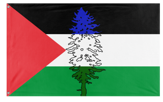 A mockup of the custom flag 'Cascadia for Palestine' on a white background