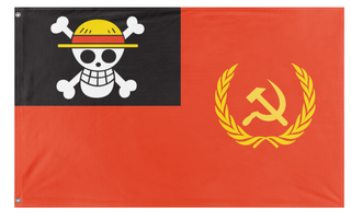 A mockup of the custom flag 'One Piece Gen Z Leftist Protest Flag' on a white background