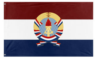 A mockup of the custom flag 'United Syndicalist Republic of Jasonia/U..S.R.J. flag' on a white background