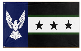 A mockup of the custom flag 'Aspin flag' on a white background