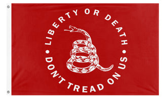 A mockup of the custom flag 'Socialist Gadsden Flag' on a white background