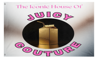 A mockup of the custom flag 'Juicy Couture Flag' on a white background