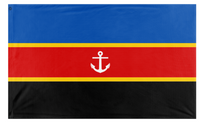 A mockup of the custom flag 'Serene Republic of Saltwater flag' on a white background