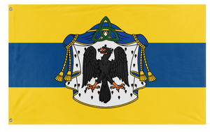 A mockup of the custom flag 'Missian Royal Flag' on a white background