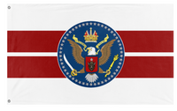 A mockup of the custom flag 'Monarchists of America Buffalo variant flag' on a white background