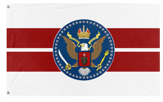 A mockup of the custom flag 'Monarchists of America Buffalo variant flag' on a white background
