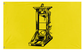A mockup of the custom flag 'Yellow Guillotine flag' on a white background